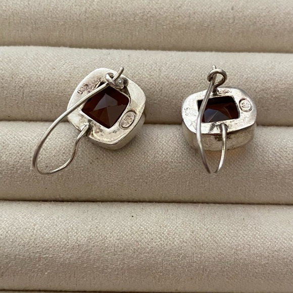 Vintage 925 Sterling Silver Amber Cushion Drop Wire Hook Earrings - Picture 12 of 12